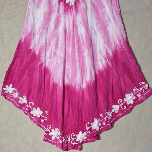 Riviera Sun Pink Tie Dye Midi Dress Size L Beachy Boho Fairy Vacation Loungewear - Picture 5 of 13